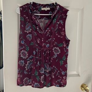 LOFT Burgundy Floral Sleeveless Top